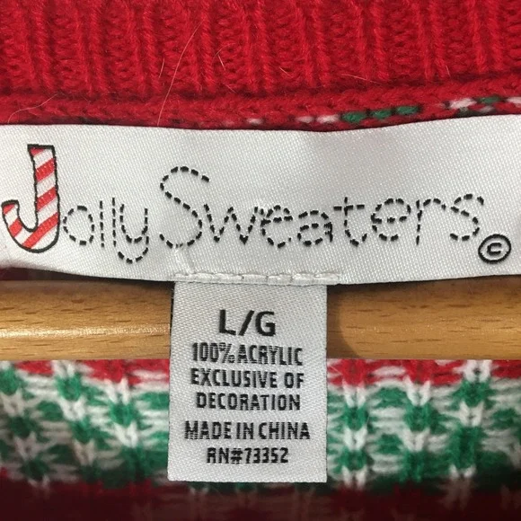 Jolly Sweaters L Ugly Christmas Sweater Llama Santa Hat Scarf Fair Isle‎ - Picture 3 of 5